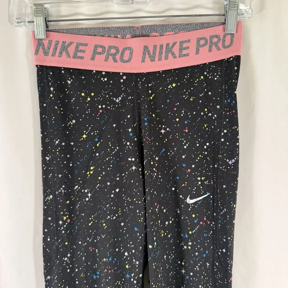 Nike Pro Leggings Youth Girls XL Black Speckled Pull On Dri Fit 28